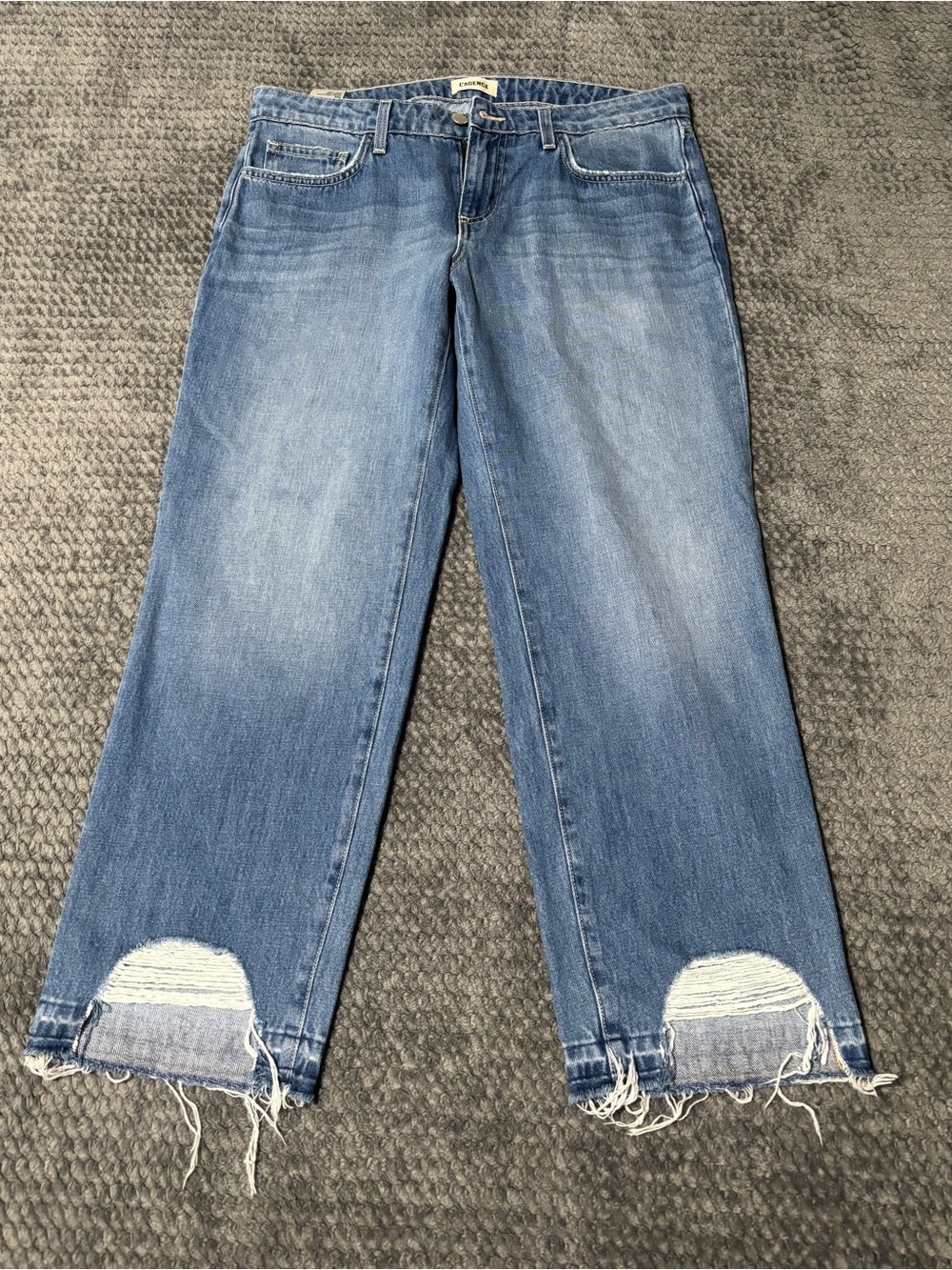 L'AGENCE High-Rise Straight Leg Jeans Distressed Size 28